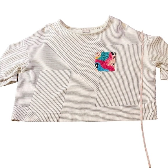 POSTMARK ANTHROPOLOGIE WOMENS WHITE WITH BLACK GEO PATTERN LINES OVERSIZED MED - Picture 9 of 10